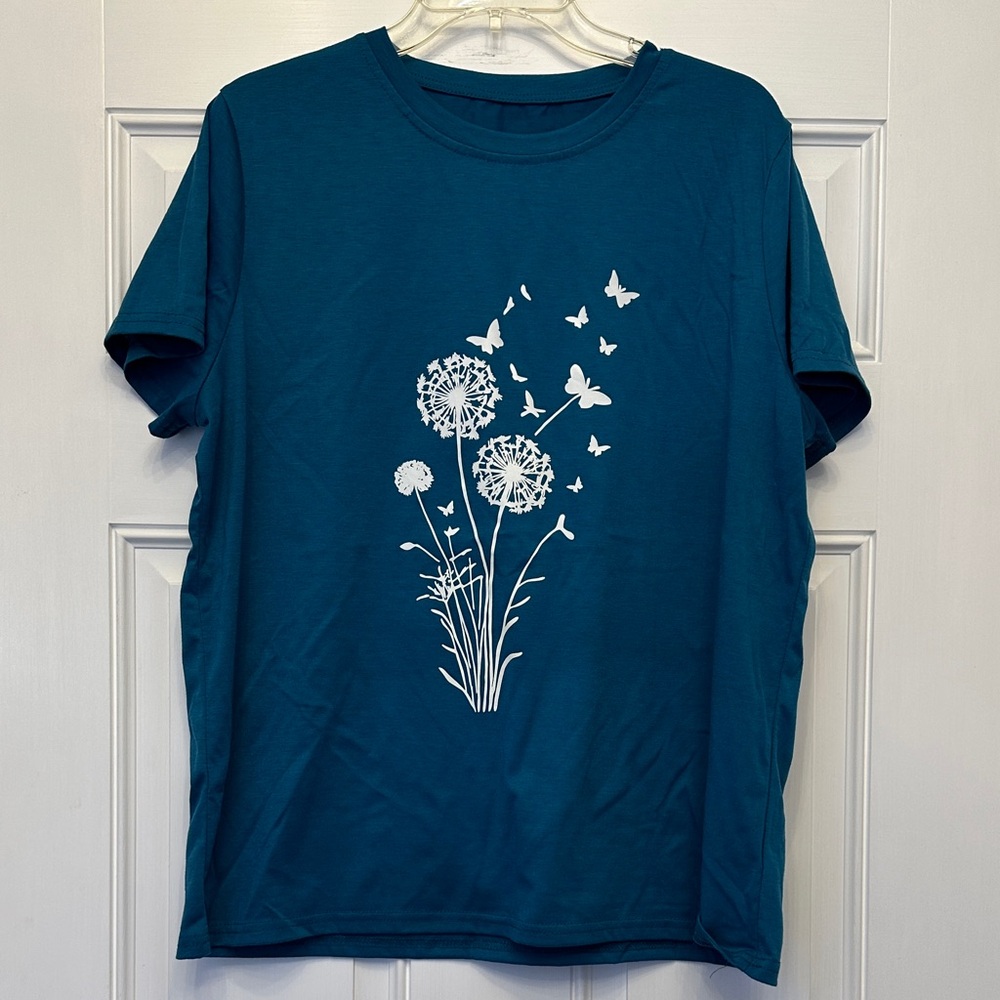 Teal Short Sleeve Women's Tee with Floral Design